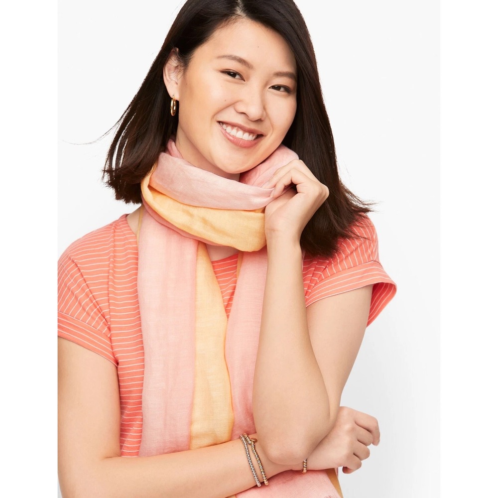Talbots Ombre Linen Blend Scarf Pink Yellow Sunset Gradient Lightweight‎ Wrap
